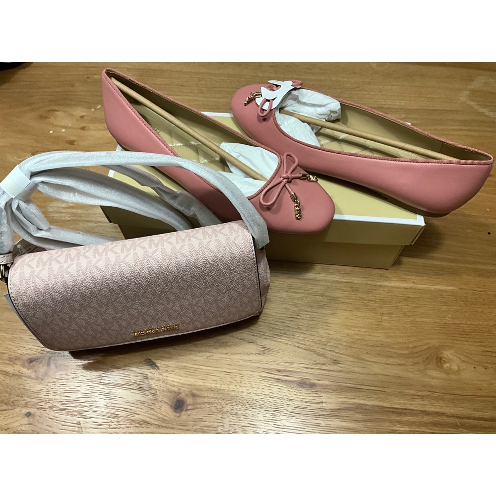 BUNDLE 2PC Michael Kors Nori Flat Sunset Rose   & Jet Set Crossbody Bag Set 8.5M